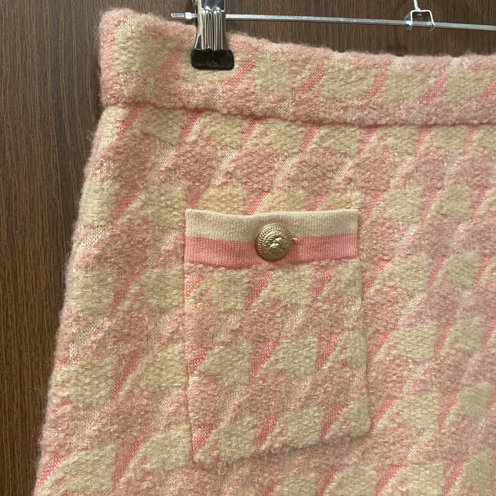SANDRO Louisa Houndstooth Jacquard-Knit Mini Skirt 4(S) Pink Coquette Preppy NEW - Picture 5 of 15